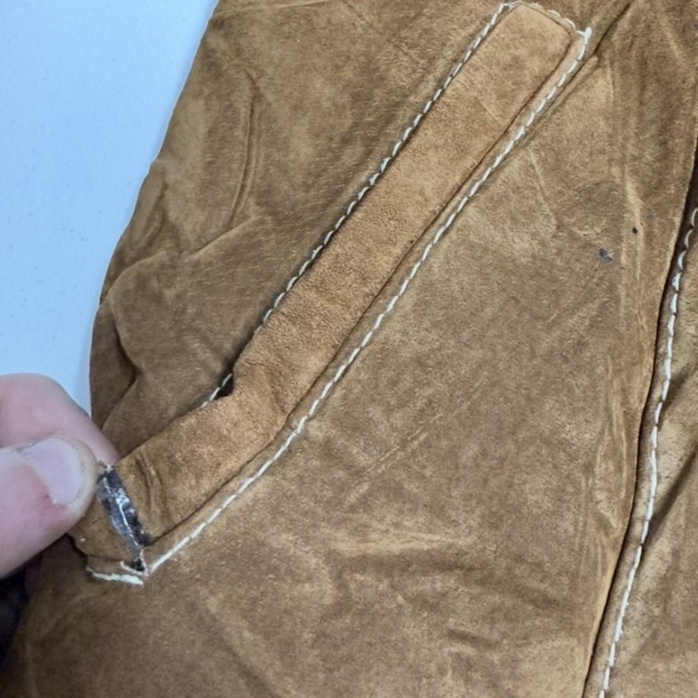 Vintage Tan Suede Leather Afghan Penny Lane Jacket Faux Fur Trim Brown Womens S - Picture 6 of 12